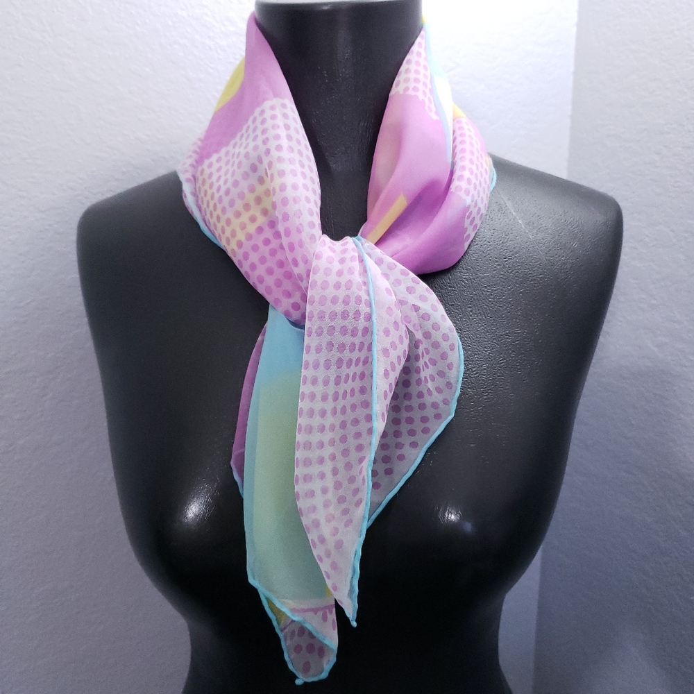 Vintage Pink Yellow & Turquoise Sheer Scarf